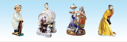 grafika výběr čtyř referencí restaurovaných porcelánových figur - Vybíráme z ateliéru